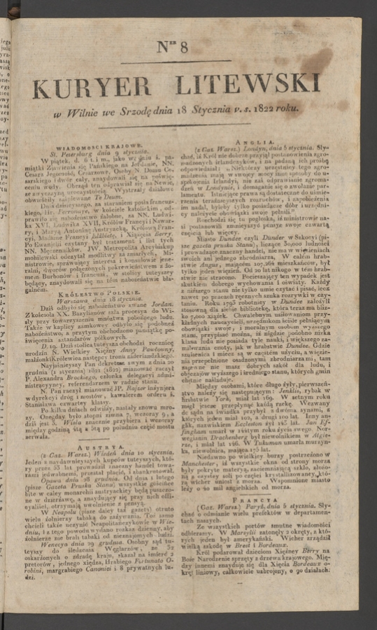 Kuryer Litewski. 1822, numer 8