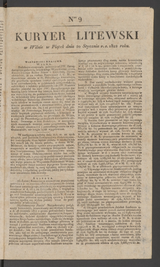 Kuryer Litewski. 1822, numer 9