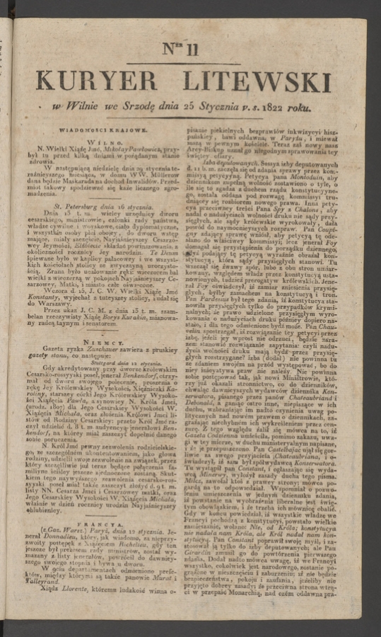 Kuryer Litewski. 1822, numer 11