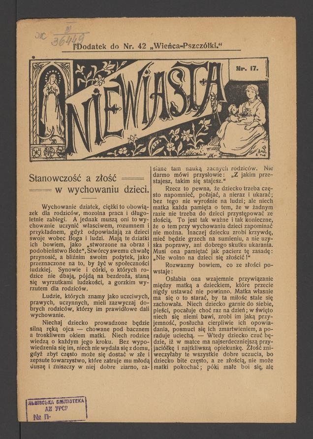 Niewiasta : dodatek do numeru 42 „Wieńca-Pszczółki”. Rok 8, 1908, numer 17