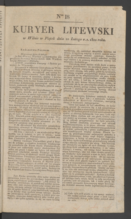 Kuryer Litewski. 1822, numer 18