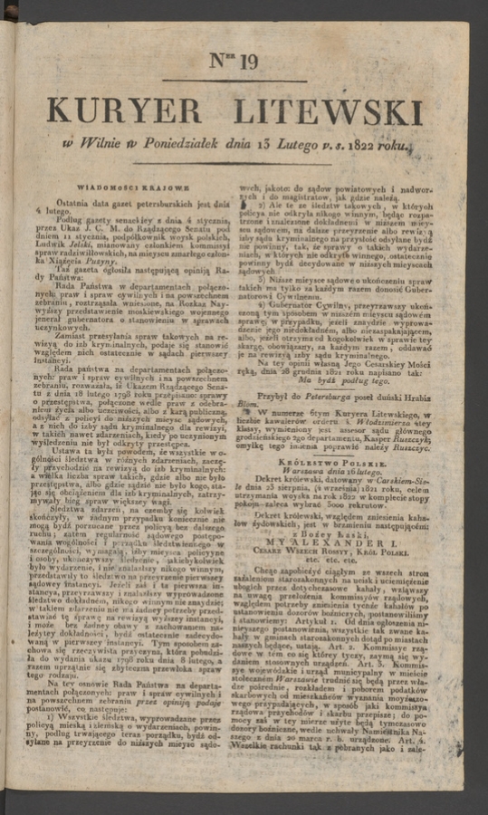 Kuryer Litewski. 1822, numer 19