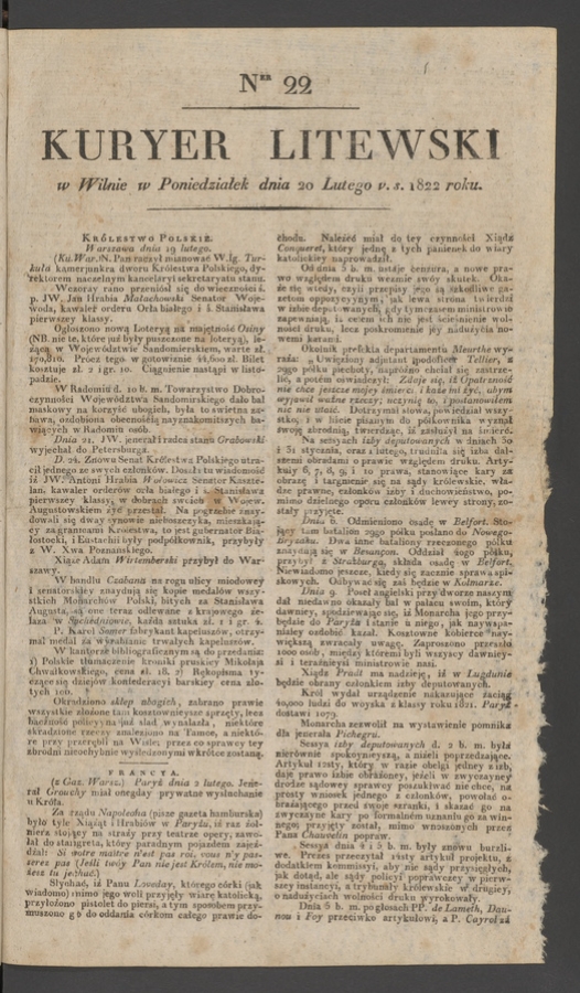 Kuryer Litewski. 1822, numer 22