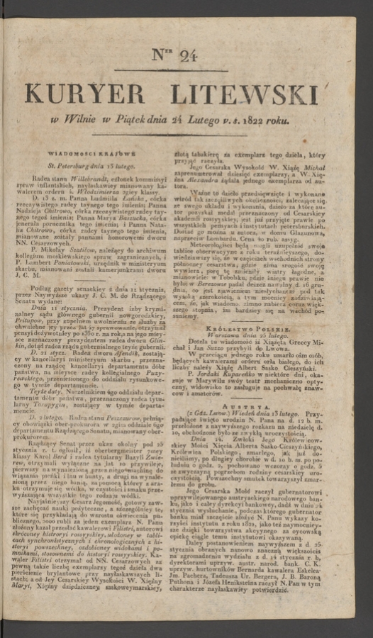 Kuryer Litewski. 1822, numer 24