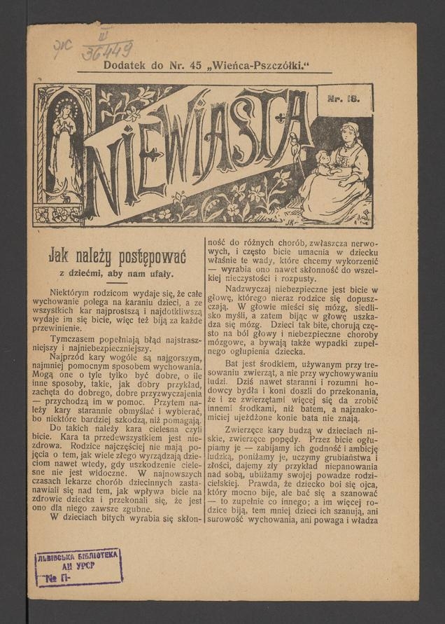 Niewiasta : dodatek do numeru 45 „Wieńca-Pszczółki”. Rok 8, 1908, numer 18