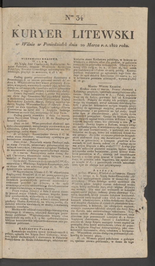 Kuryer Litewski. 1822, numer 34