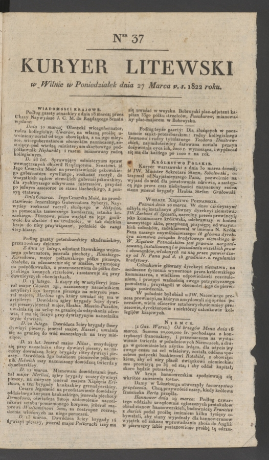 Kuryer Litewski. 1822, numer 37