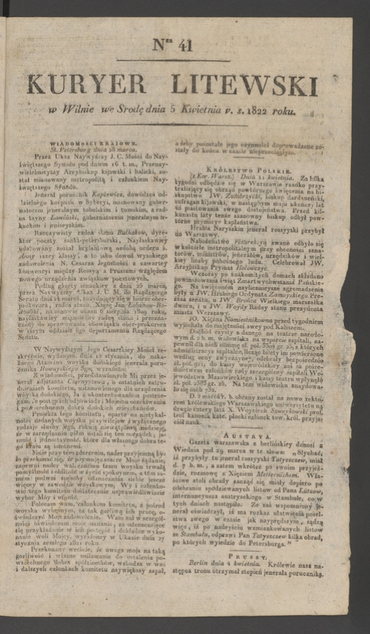 Kuryer Litewski. 1822, numer 41