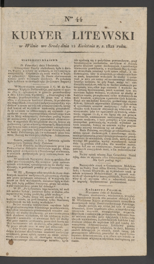 Kuryer Litewski. 1822, numer 44