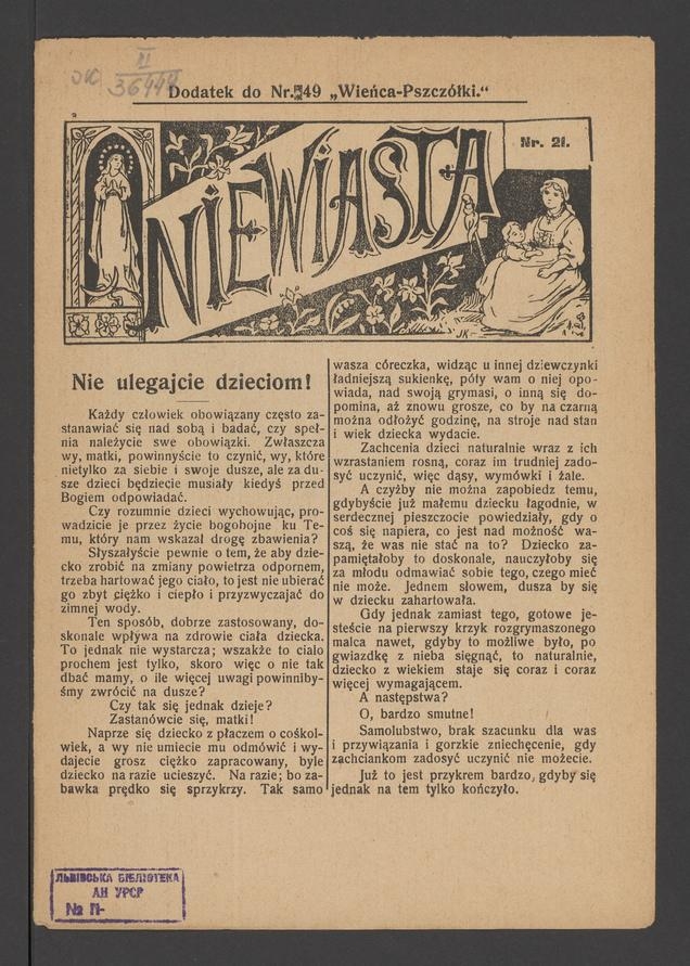 Niewiasta : dodatek do numeru 49 „Wieńca-Pszczółki”. Rok 8, 1908, numer 21