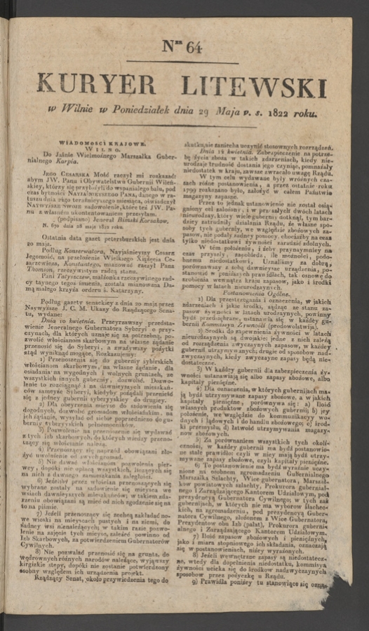 Kuryer Litewski. 1822, numer 64