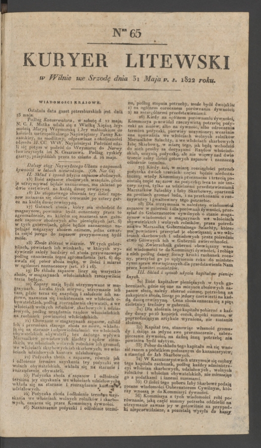 Kuryer Litewski. 1822, numer 65
