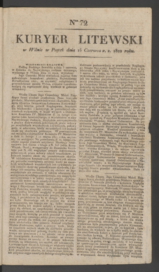 Kuryer Litewski. 1822, numer 72