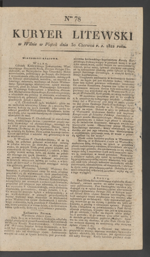 Kuryer Litewski. 1822, numer 78