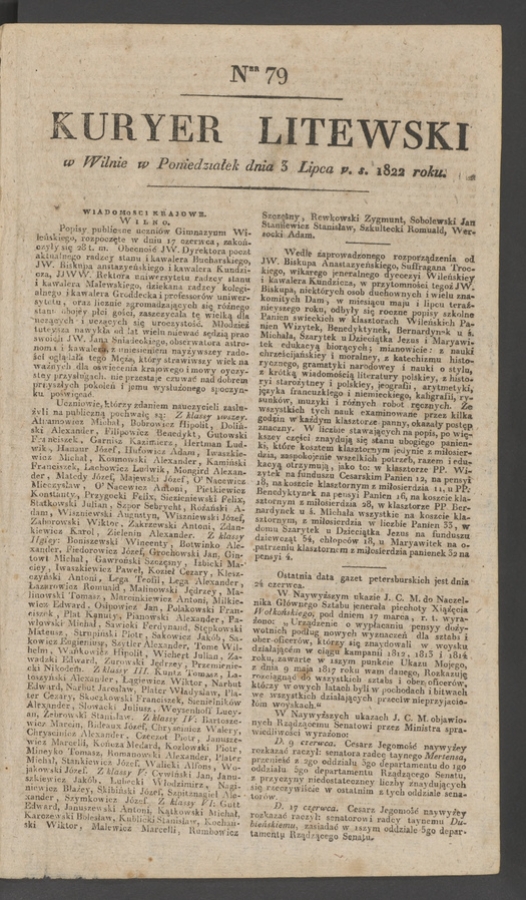 Kuryer Litewski. 1822, numer 79