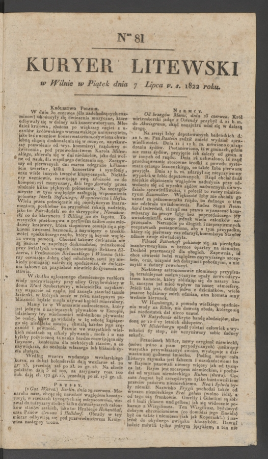 Kuryer Litewski. 1822, numer 81