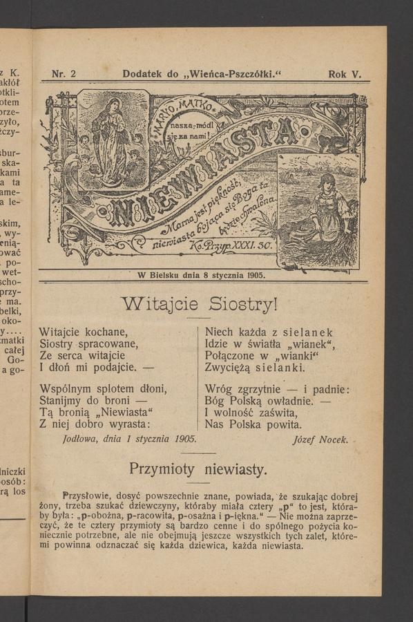 Niewiasta : dodatek do „Wieńca-Pszczółki”. Rok 5, 1905, numer 2