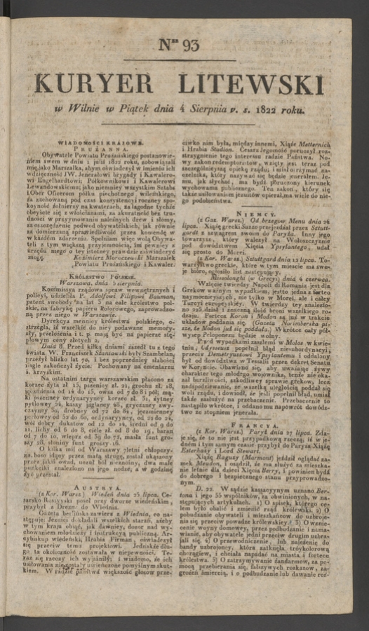 Kuryer Litewski. 1822, numer 93