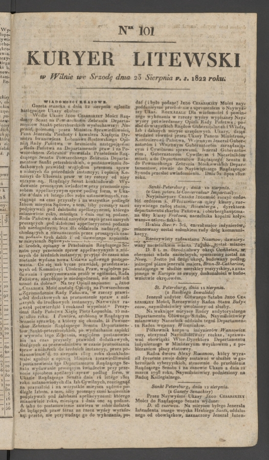 Kuryer Litewski. 1822, numer 101
