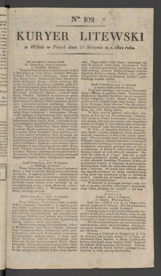 Kuryer Litewski. 1822, numer 102