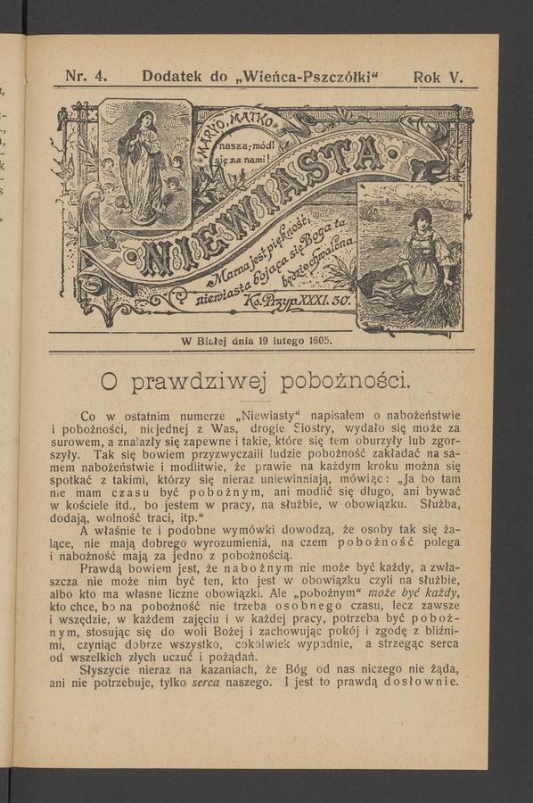 Niewiasta : dodatek do „Wieńca-Pszczółki”. Rok 5, 1905, numer 4