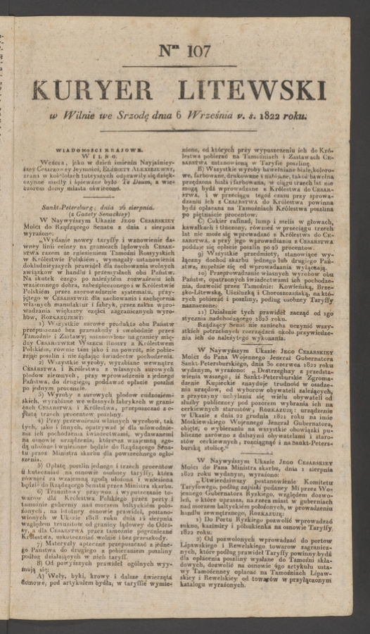 Kuryer Litewski. 1822, numer 107