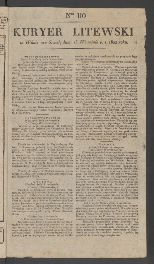 Kuryer Litewski. 1822, numer 110
