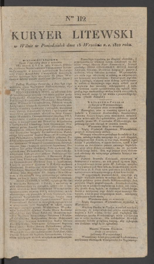 Kuryer Litewski. 1822, numer 112