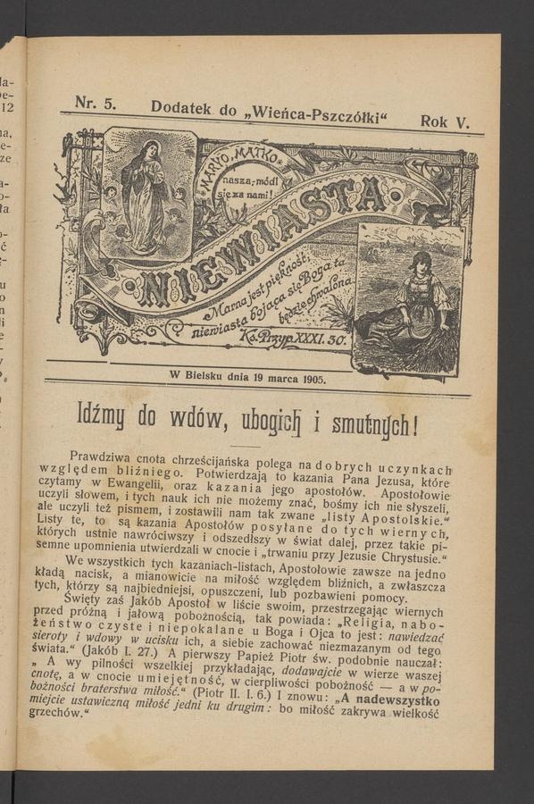 Niewiasta : dodatek do „Wieńca-Pszczółki”. Rok 5, 1905, numer 5