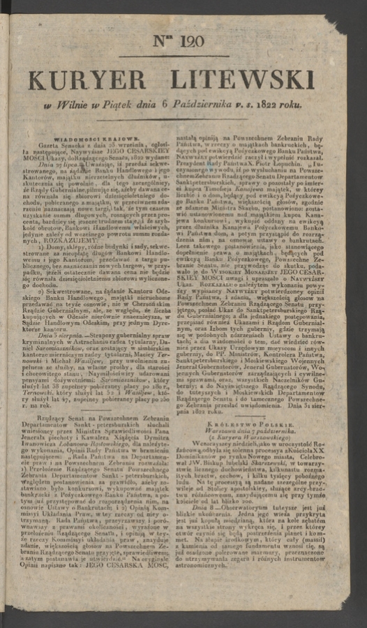 Kuryer Litewski. 1822, numer 120