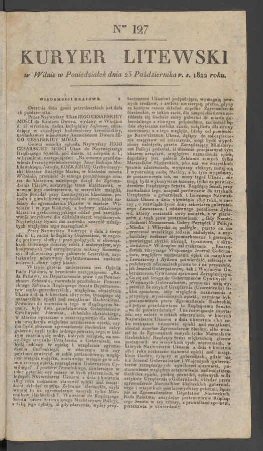 Kuryer Litewski. 1822, numer&nbsp;127