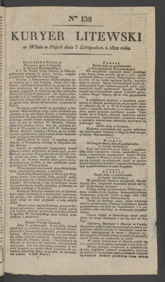 Kuryer Litewski. 1822, numer 132