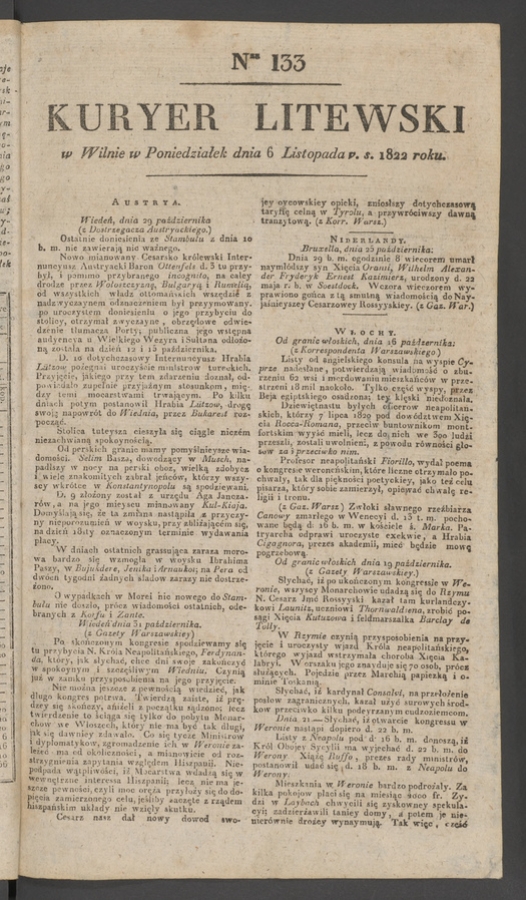 Kuryer Litewski. 1822, numer 133