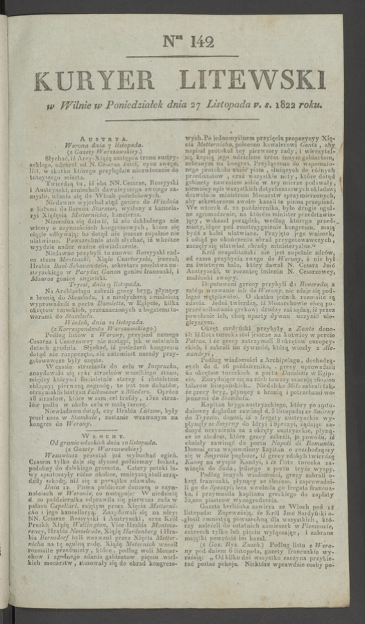 Kuryer Litewski. 1822, numer 142