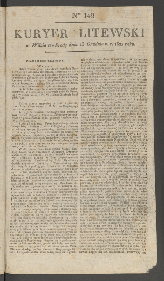 Kuryer Litewski. 1822, numer 149