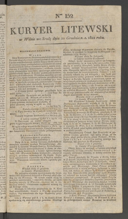 Kuryer Litewski. 1822, numer 152