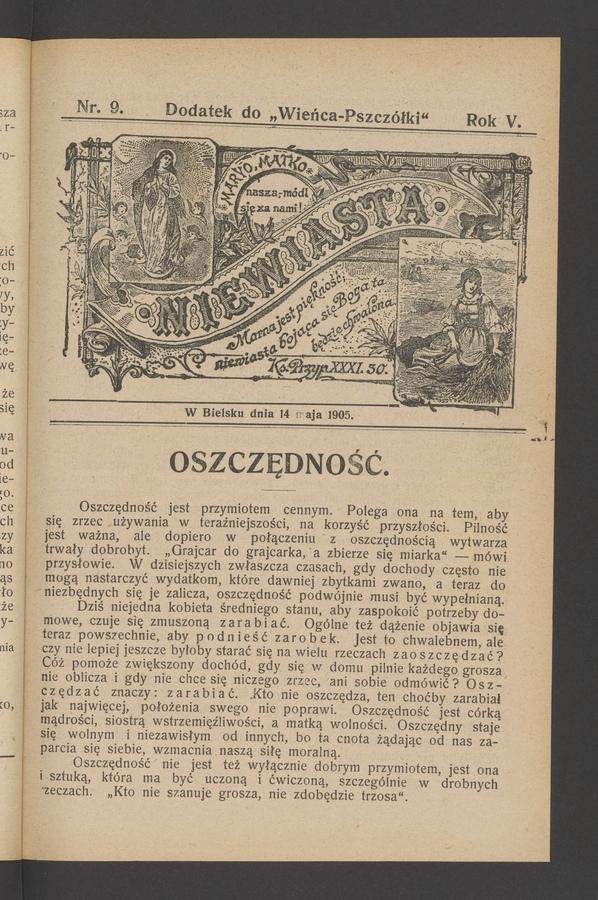 Niewiasta : dodatek do „Wieńca-Pszczółki”. Rok 5, 1905, numer 9