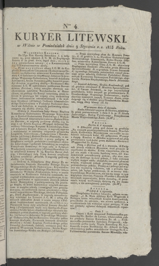 Kuryer Litewski. 1833, numer 4