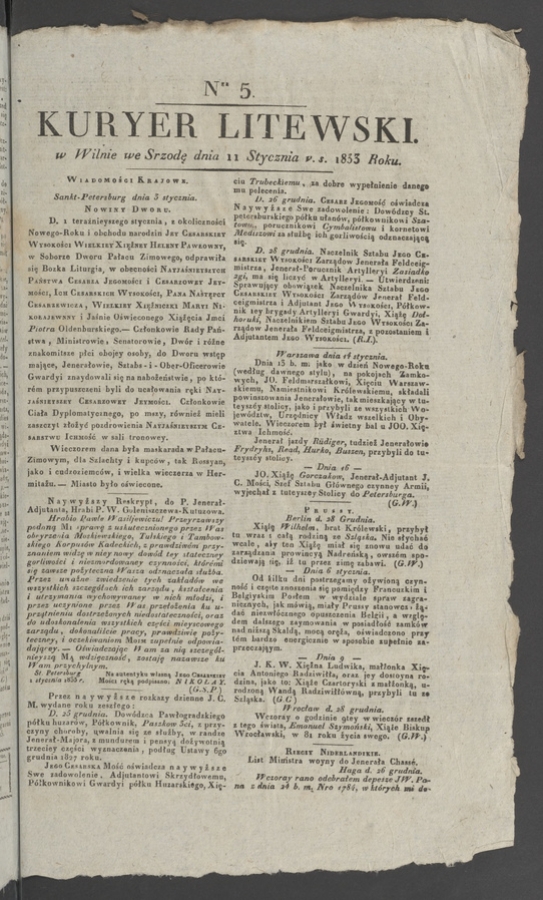 Kuryer Litewski. 1833, numer 5