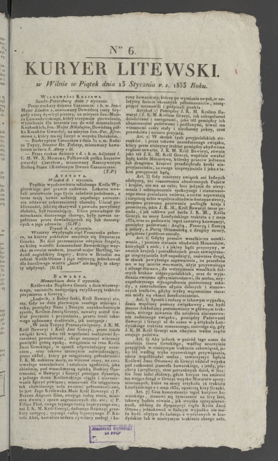 Kuryer Litewski. 1833, numer 6