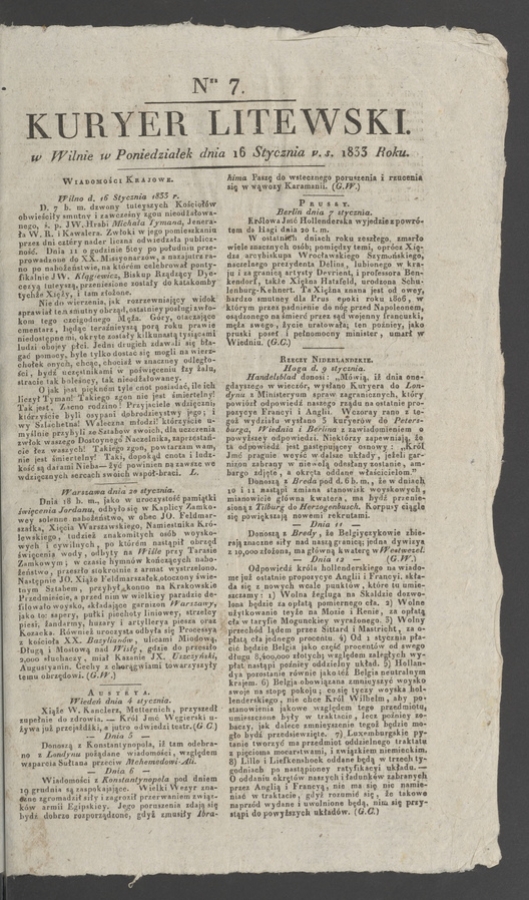 Kuryer Litewski. 1833, numer 7