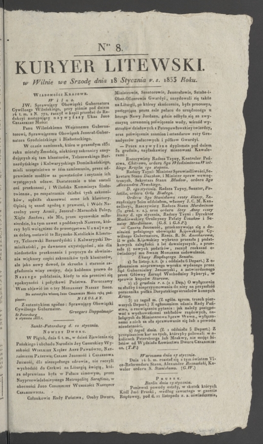 Kuryer Litewski. 1833, numer 8