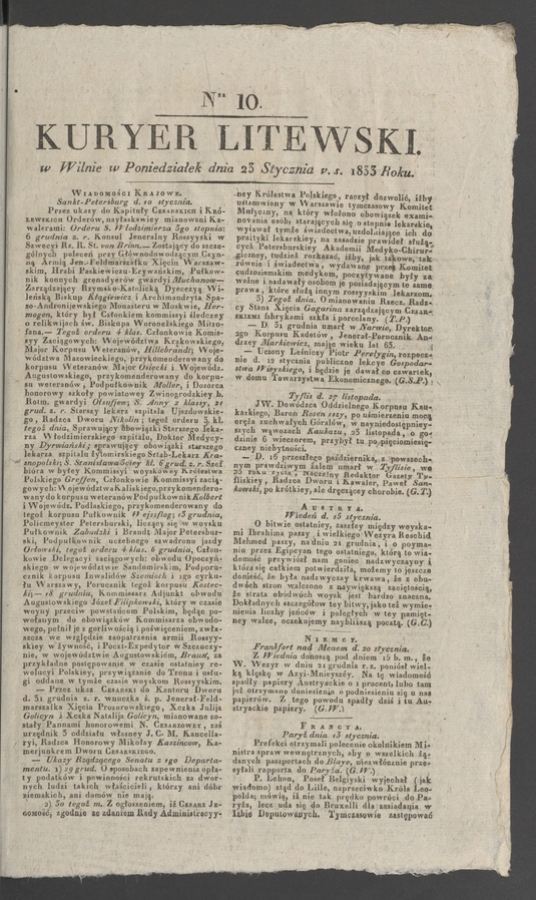 Kuryer Litewski. 1833, numer 10