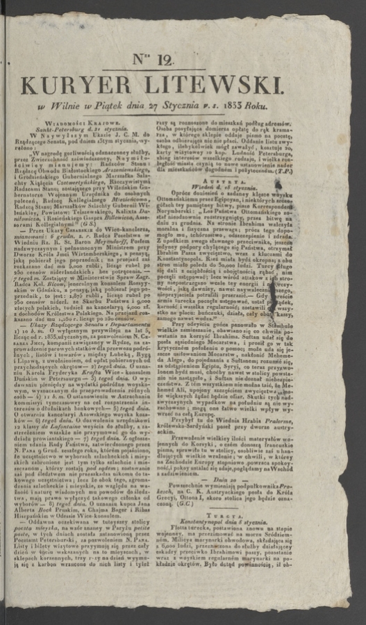Kuryer Litewski. 1833, numer 12