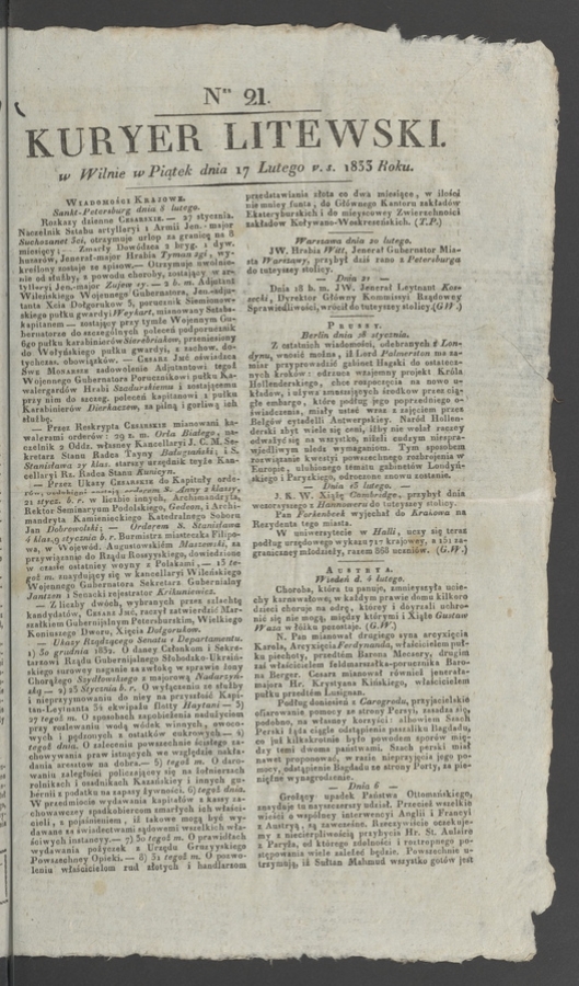 Kuryer Litewski. 1833, numer 21