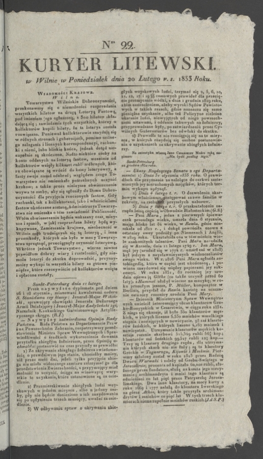 Kuryer Litewski. 1833, numer 22