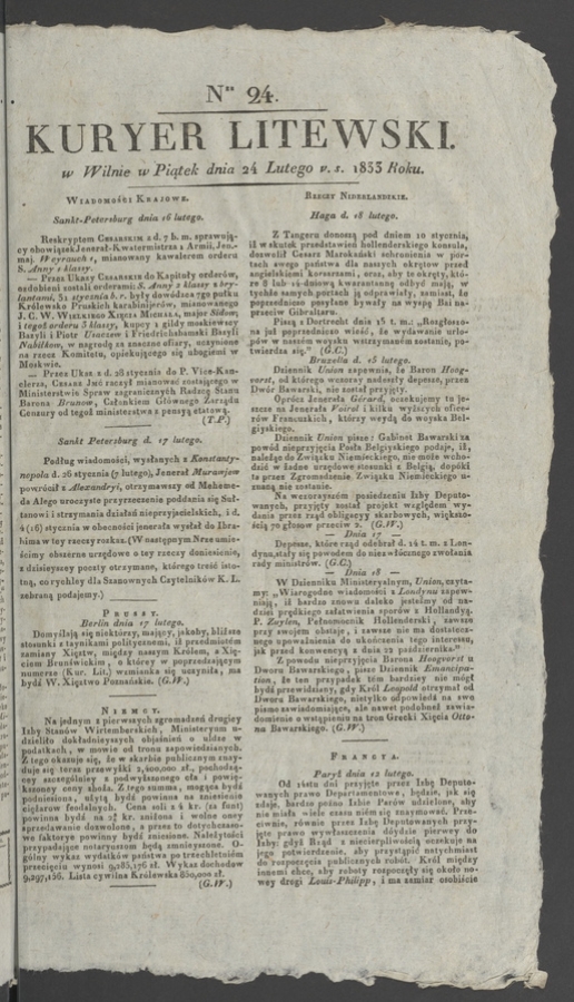 Kuryer Litewski. 1833, numer 24