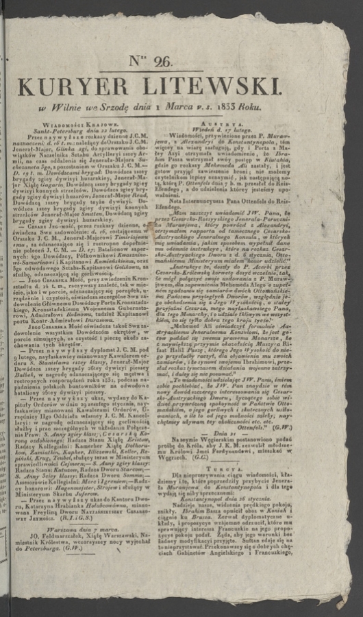 Kuryer Litewski. 1833, numer 26