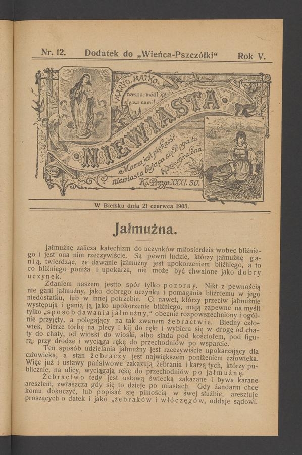 Niewiasta : dodatek do „Wieńca-Pszczółki”. Rok 5, 1905, numer 12