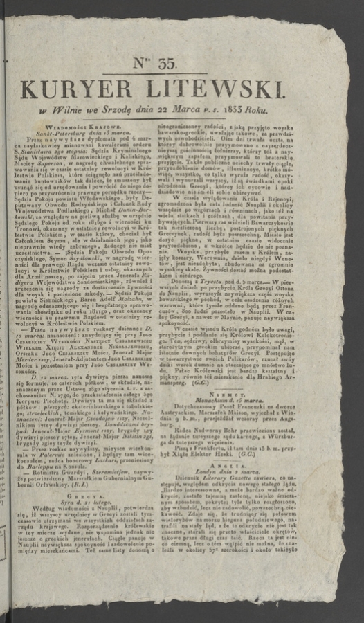 Kuryer Litewski. 1833, numer 35